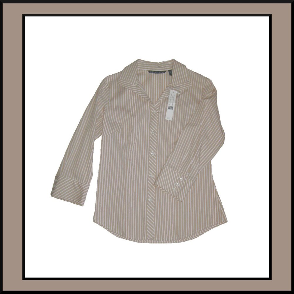 NWT! ZAC & RACHEL Sand and White Stripe Blouse ~ Size S ~ Retail $44 ~ CLASSY!